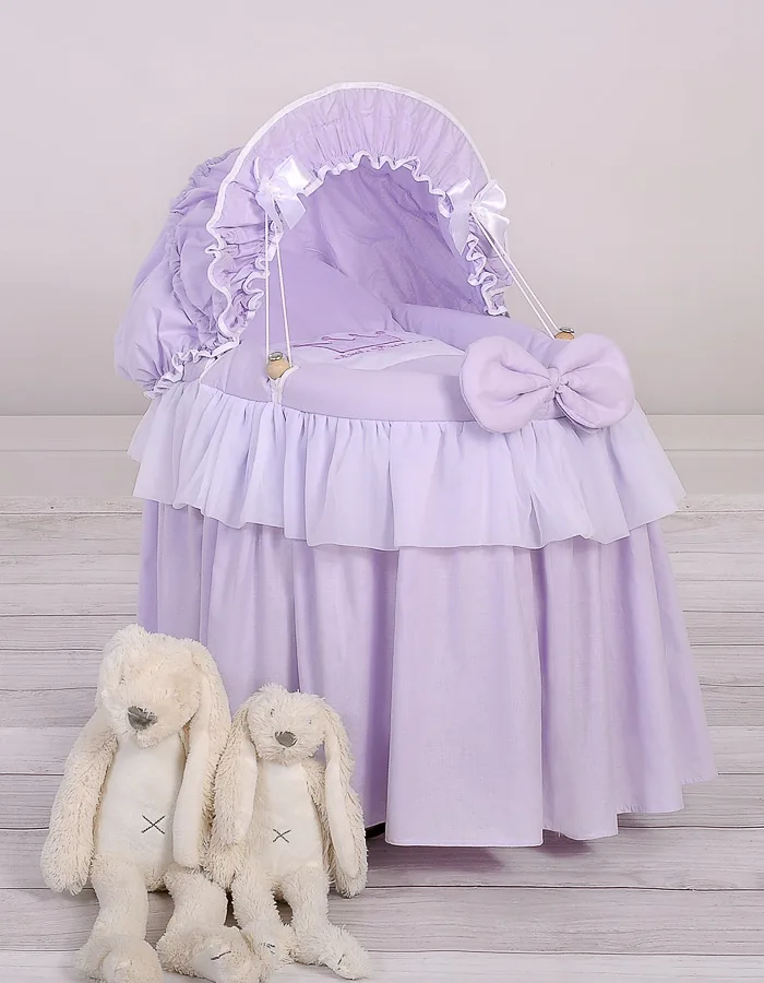 Pintas Mozės krepšelis lėlėms su gaubtu „LITTLE PRINCESS“, spalva: alyvinė