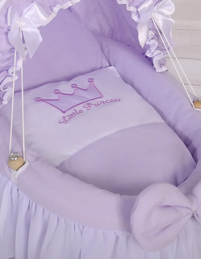 Pintas Mozės krepšelis lėlėms su gaubtu „LITTLE PRINCESS“, spalva: alyvinė
