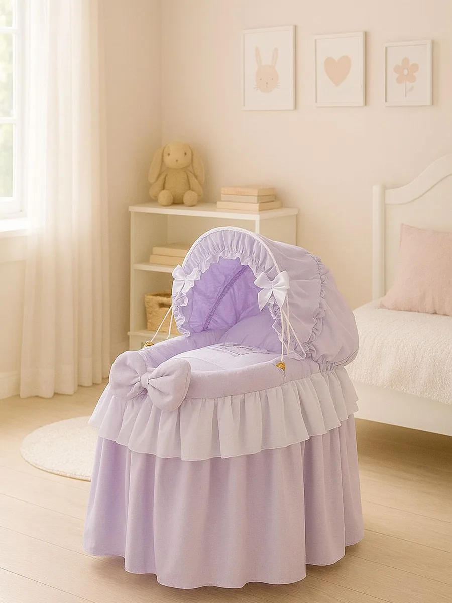 Pintas Mozės krepšelis lėlėms su gaubtu „LITTLE PRINCESS“, spalva: alyvinė