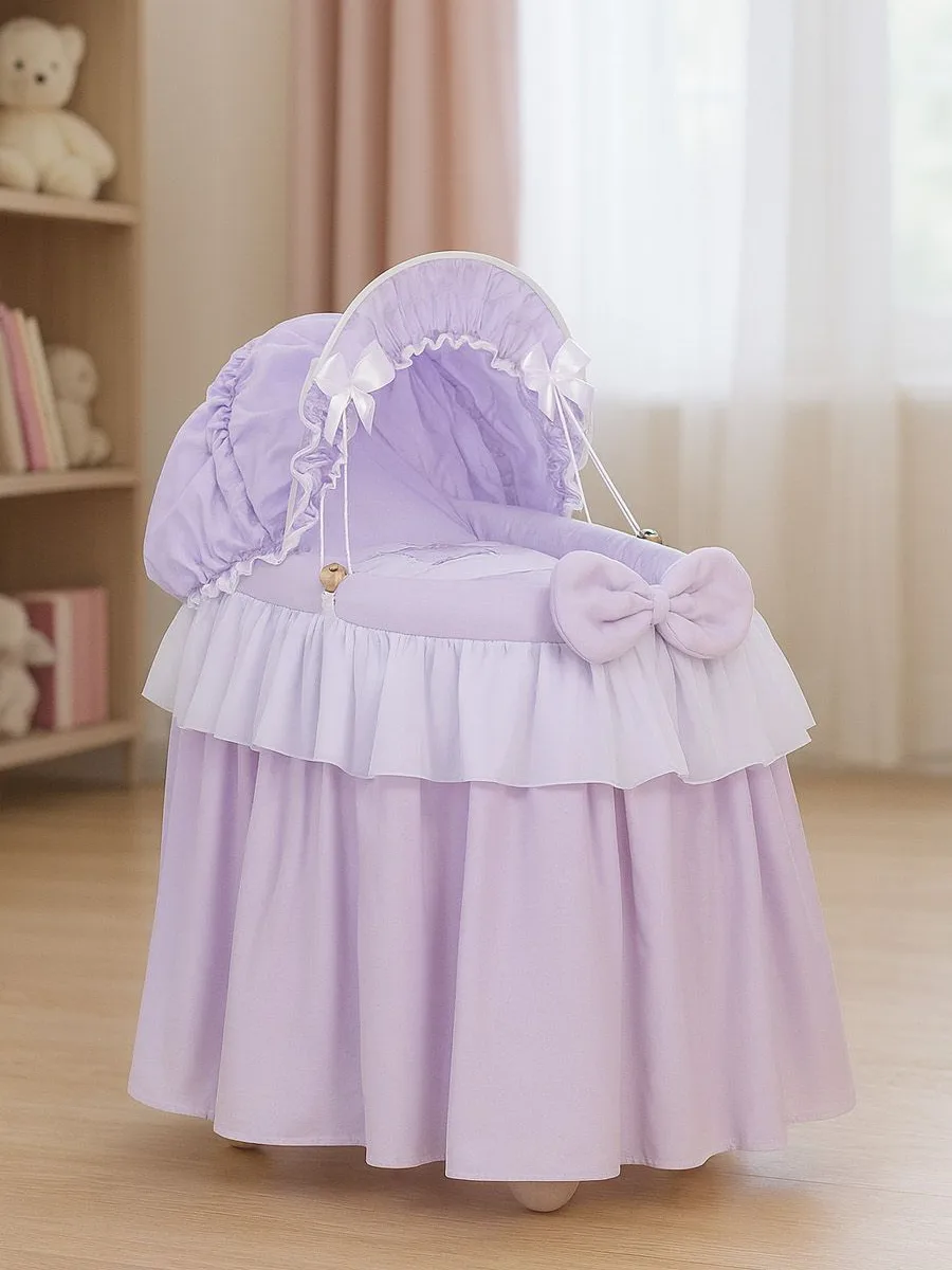 Pintas Mozės krepšelis lėlėms su gaubtu „LITTLE PRINCESS“, spalva: alyvinė
